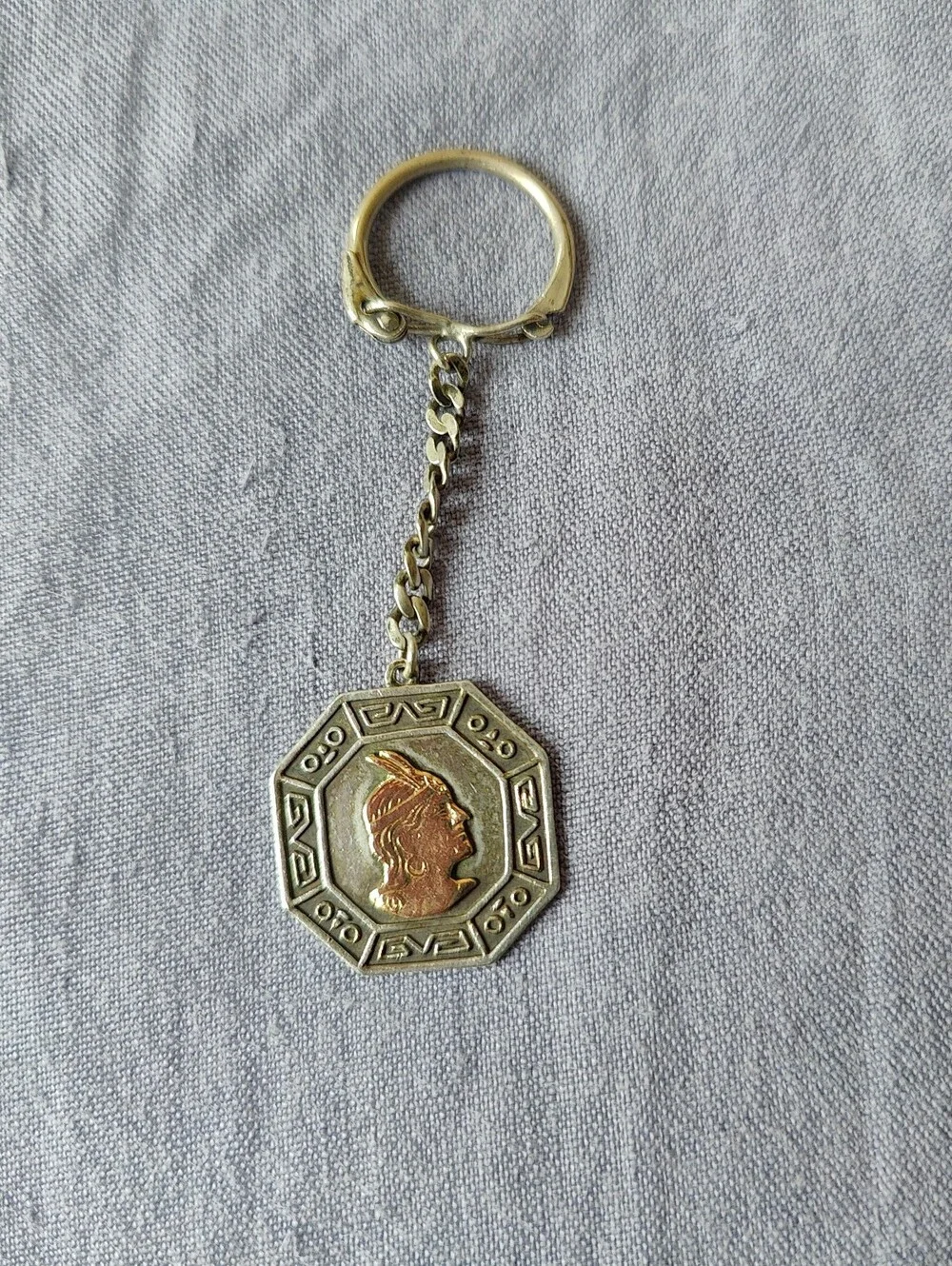 VTG Peruvian Sterling Silver 925 Indigenous Andean Warrior Octagon Keychain